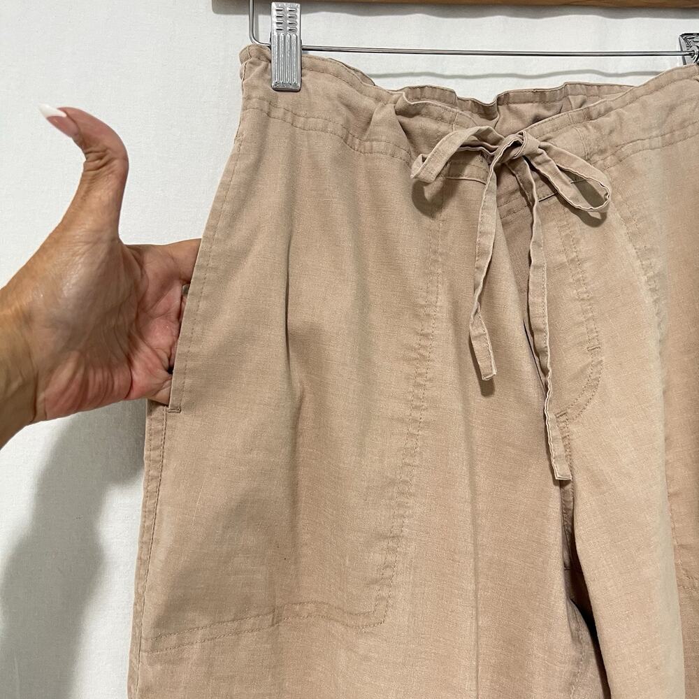 Prana Hemp Blend Wide Leg Pants Small Khaki Drawstring Adjustable Waist Stretch - Picture 3 of 11
